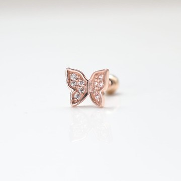 14K 手作金蝴蝶鑽鎖珠耳環(單個)耳骨 耳窩 不退色