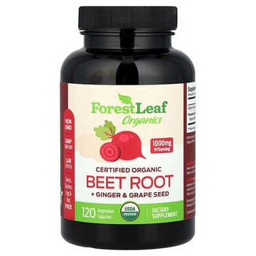 Forest Leaf, 認可有機甜菜根 + 姜和葡萄籽，120 粒素食膠囊