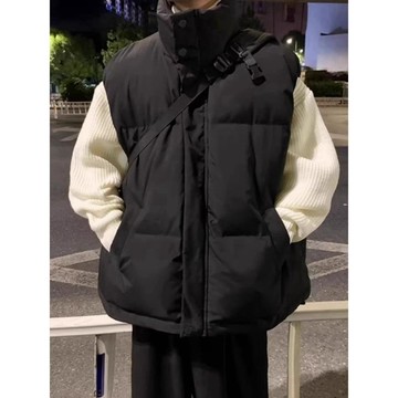 【臺灣出貨】痞帥冬季大碼加厚羽絨棉馬甲男 潮流無袖棉衣外套 寬鬆立領坎肩背心外套 男士秋冬外搭馬甲 寬鬆棉背心