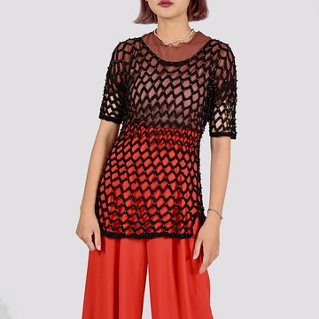 【蛋植物古著】網玉珍珠針織古著上衣