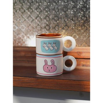 Endless stars日式ins簡約手捏杯子彩繪兔兔馬克杯陶瓷杯創意禮物