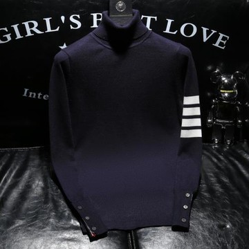 LORK&DEEM 2024秋冬季條紋修身高領毛衣男士潮牌休閑針織上衣