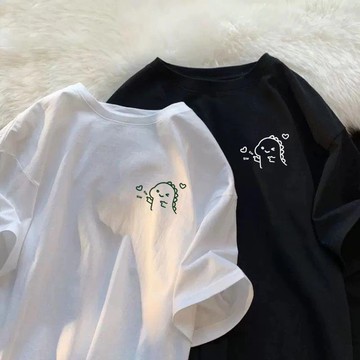 【桃園出貨】夏季新款恐龍印花短袖T恤短袖上衣男女通用休閒Oversize T恤大尺碼男裝短T