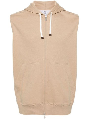 Brunello Cucinelli - sleeveless cotton hoodie - men - Cotton/Polyamide - L - Neutrals