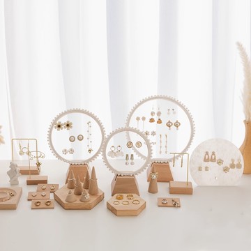 簡約竹木網紗繡繃耳環展示架飾品架珠寶耳釘拍攝道具掛架櫥窗陳列 z7313