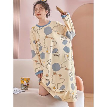長袖睡裙女2025年新款休閑卡通長裙可愛少女士中學生睡衣女春秋季