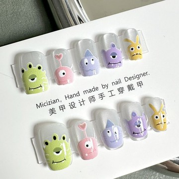 🎀台灣出貨🎀猫眼穿戴甲合集-3058#小怪兽 纯手工穿戴美甲片假指甲贴片