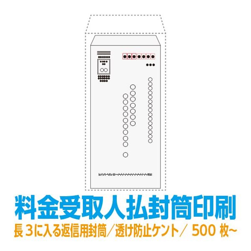 料金受取人払封筒印刷 返信用封筒 透け防止ケント80g 片面1色印刷 長3