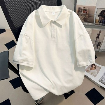 夏季男士純色Polo衫短袖t恤簡約翻領百搭高級男女款寬鬆上衣半袖