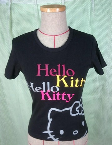 【震撼精品百貨】Hello Kitty 凱蒂貓 圓領T 黑 臉 震撼日式精品百貨