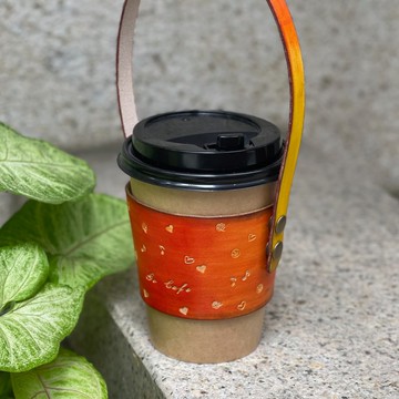 皮革手提杯套 飲料提袋 可收納攜帶 染色刻字客製化