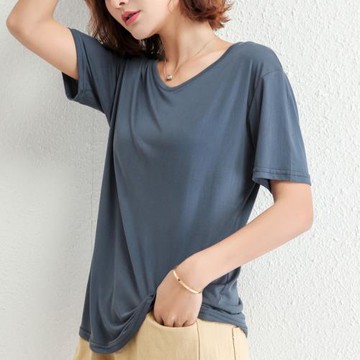 基礎款垂感銅氨絲t恤女寬松涼爽顯瘦柔軟親膚女上衣韓版夏季百搭