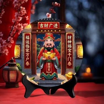 有貨在臺🚀99免運🚀財神爺新中式圓形擺件裝飾入戶玄關招財進寶飛黃騰達旺運神仙擺臺