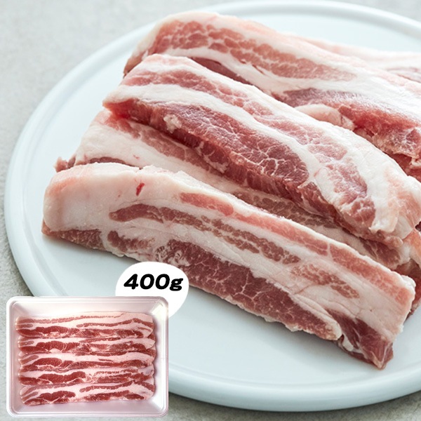 [豚肉] サムギョプサルスライス   約400g(厚さ0.8cm) 豚バラスライス キャンプ お肉 BBQ サムギョプサル（冷凍）