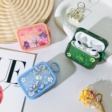 粉綠藍三色花組合壓花耳機殼,專用AirPods 1,2,3,4,AirPods Pro 2