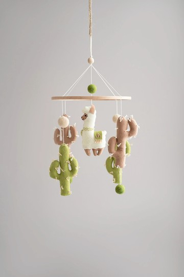 駱駝仙人掌嬰兒床移動，中性嬰兒移動，波西米亞風托兒所，駱駝嬰兒淋浴