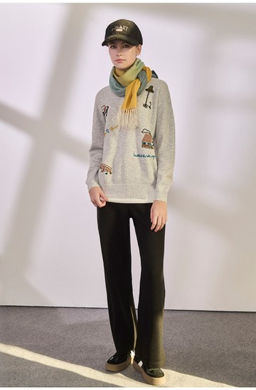 休閒風鬆緊腰頭寬管長褲