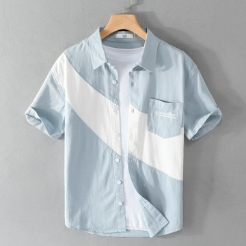 【巴黎精品】襯衫短袖上衣-休閒百搭拼色寬鬆男裝3色a1bu21