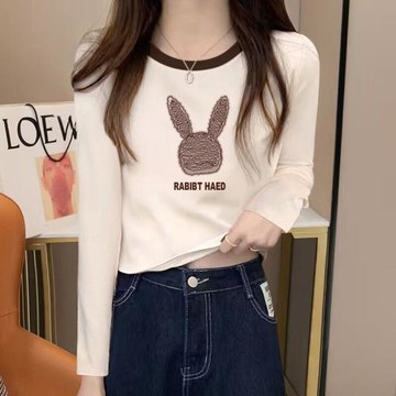 秋冬正肩短款上衣純棉長袖t恤女2024年新款打底衫內搭設計感小眾