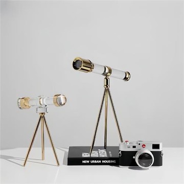 現代輕奢金屬水晶望遠鏡模型擺件高級感樣板間客廳書房桌面裝飾品