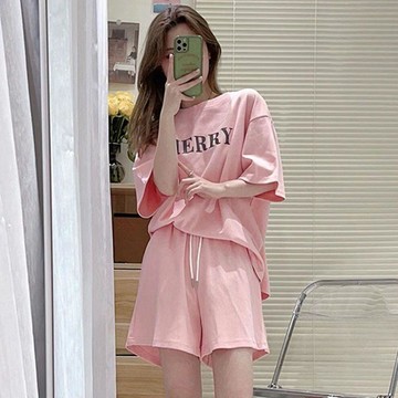 休閒運動套裝女夏季韓版新款寬鬆短袖五分短褲時尚兩件套跑步女服套裝女 休閒套裝 運動兩件套 時尚套裝