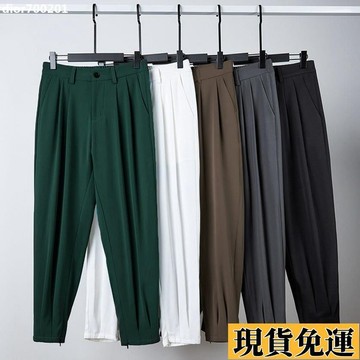台灣限時低價 【精品男裝】2022夏季新款冰絲超薄小西褲男女衕款空調哈倫休閒帥氣垂感九分褲jioyh S7XH