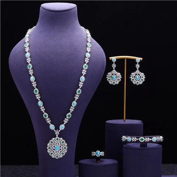 外貿飾品四件套項鏈耳環戒指手鏈鋯石首飾套裝新娘結婚套裝