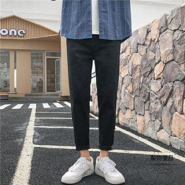 九分牛仔褲男修身小腳青少年休閒彈力褲子夏天薄款【聚物優品】