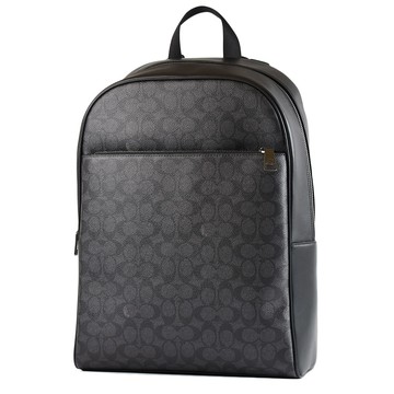 COACH 男款 Owen 緹花小C LOGO防刮簡約拉鍊後背包-灰黑