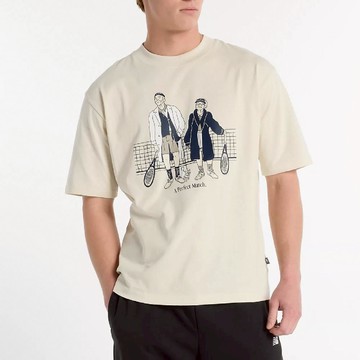 【NEW BALANCE】NB 短袖上衣 短T 運動 休閒 網球 男 米白 MT51412LIN