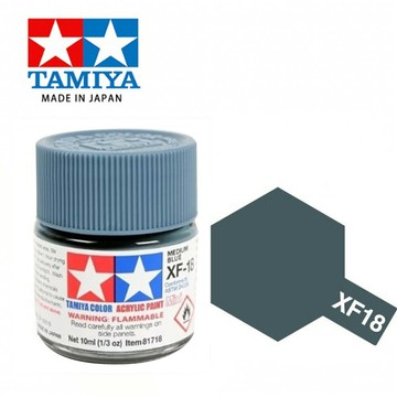 【鋼普拉】現貨 田宫模型漆 TAMIYA 81718 XF-18 XF18 模型專用 水性漆 消光中藍色 10ml