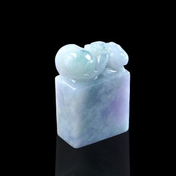 春帶彩翡翠巧雕猴彩桃印章 | 天然緬甸玉A貨翡翠 | 送禮