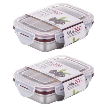 STENLOCK 不鏽鋼長方形 經典不鏽鋼附蓋  350ml x 2個  1組