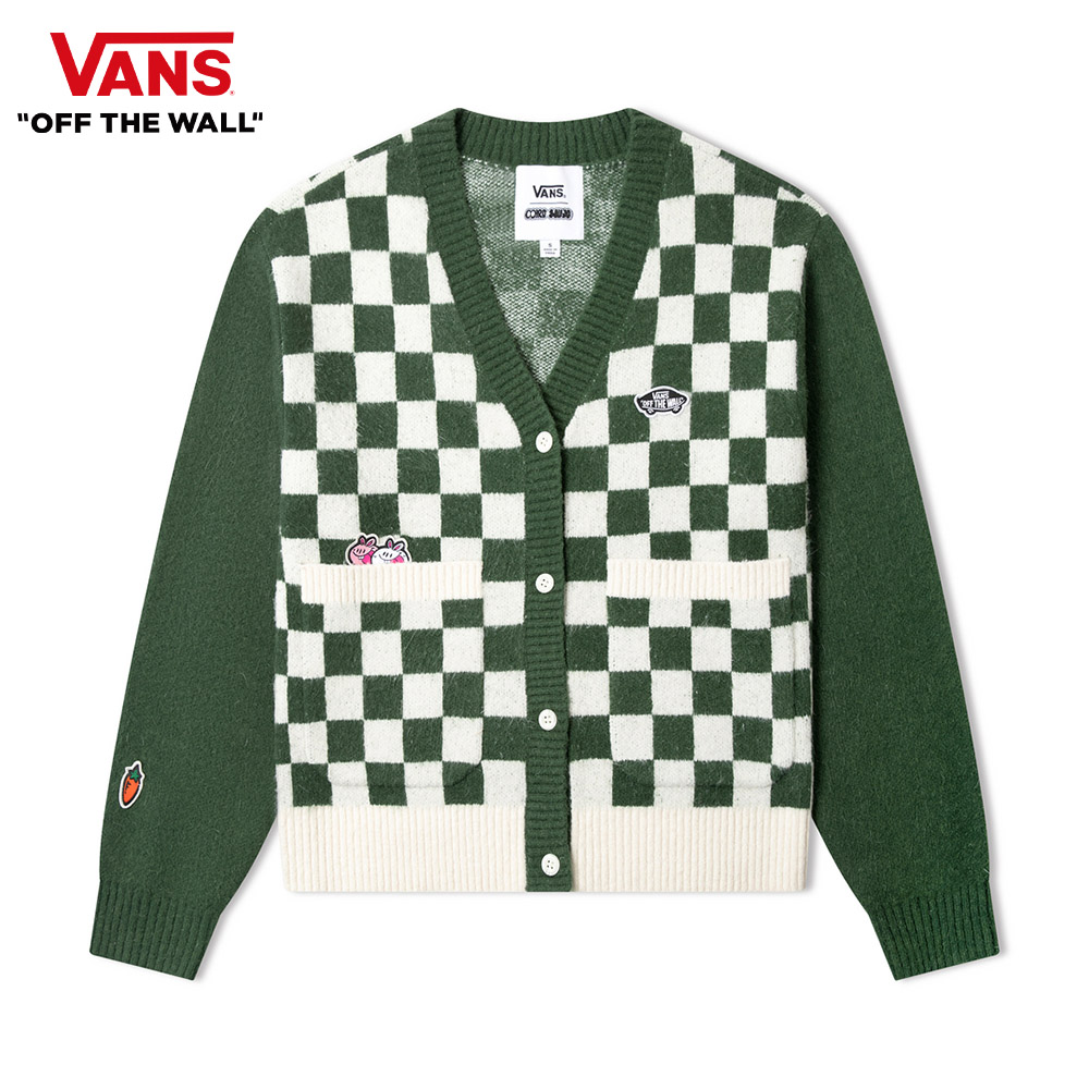 Vans 兔年系列 女款墨綠色棋盤格開襟毛衣