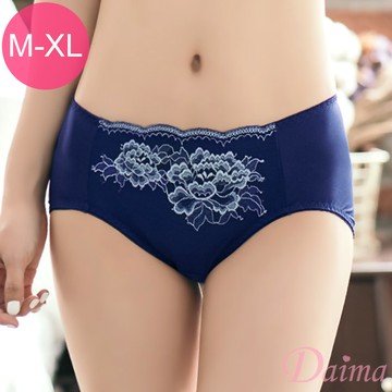 內褲 (M-XL) 蠶絲親膚刺繡彈力蕾絲內褲_藍#8295