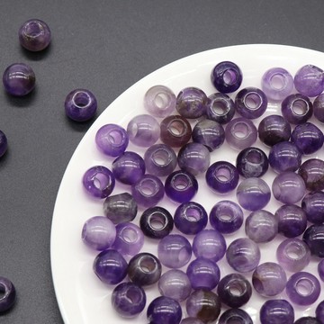 KS-5mm大孔徑天然紫水晶12mm大孔圓珠散珠子diy手項鍊飾品編織資料