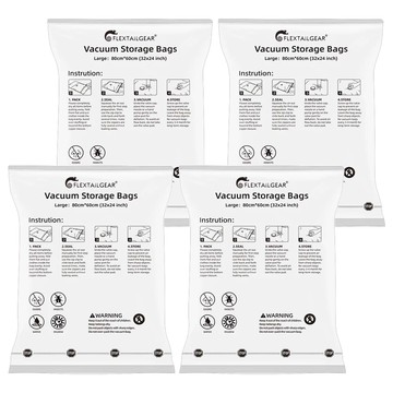 FLEXTAIL 真空收納袋 60x80cm 放入收納衣物&涼被 使用滑片拉上密封條 蓋上防漏氣閥蓋  L  4個  1組