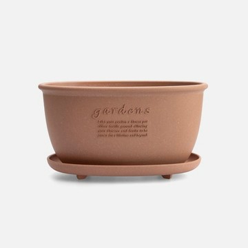 Hachiman Garden環保橢圓盆器270號 陶色(含底盤)