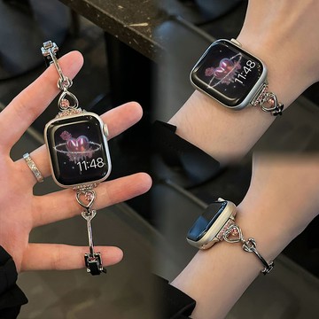 夏金屬愛心閃鑽錶帶 適用於 Apple watch 蘋果iWatch錶帶 手腕錶帶