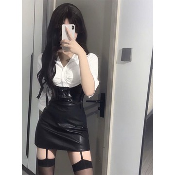 包臀半身皮裙套裝女酷辣風修身高腰半身裙a字裙春季新款