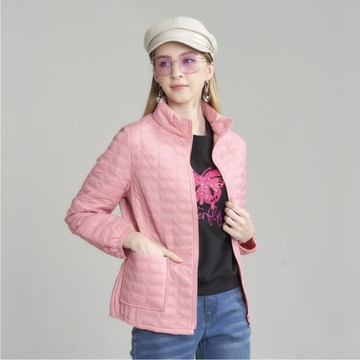 CLL巧玲瓏 切線方格高領鋪棉外套(粉色) 5337822