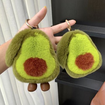 真毛獺兔毛牛油果汽車鑰匙扣掛件可愛小物毛絨書包包掛飾公仔玩偶