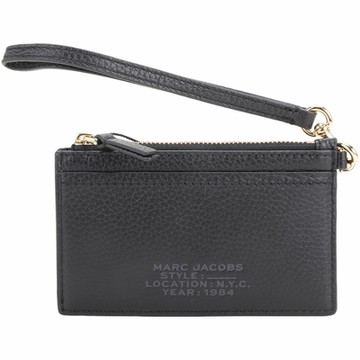 MARC JACOBS 可拆手腕帶字母壓花皮革卡片夾/零錢包(黑色)
