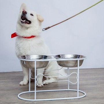 寵物碗 鐵藝雙盆不銹鋼狗食架狗盆狗碗貓碗寵物雙碗支架狗食盆金毛大型犬【摩可美家】