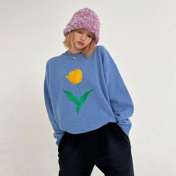 Lisa同款藍色毛衣女寬松日系復古慵懶風洋氣套頭針織衫長袖上衣秋