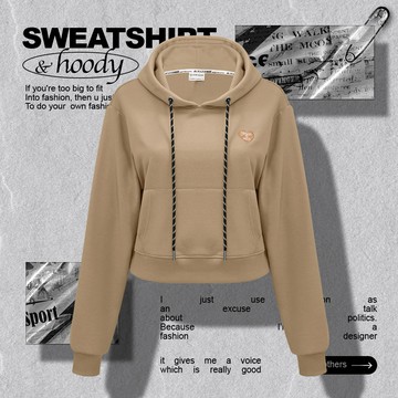 厚實感愛心刺繡短版帽T