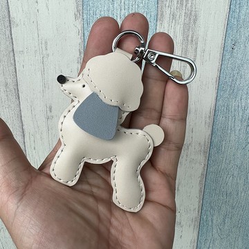 療癒小物 手工皮革 米色 可愛 貴賓狗 純手工縫製 鑰匙扣 小尺寸