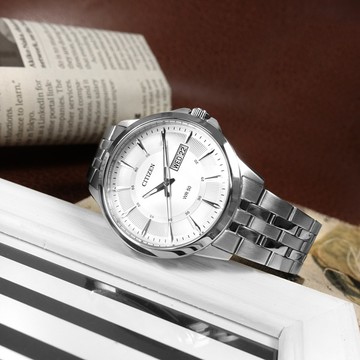 CITIZEN / BF2011-51A / 經典紳士 礦石強化玻璃 日本機芯 星期日期 不鏽鋼手錶 白色 41mm