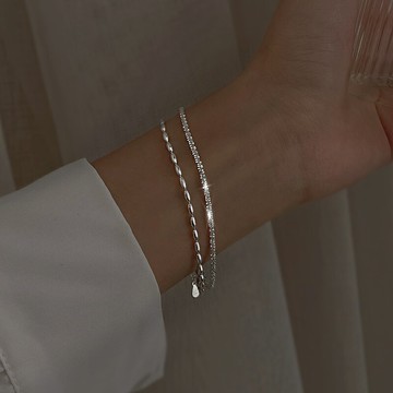 925純銀波光粼粼雙層手鏈女ins小眾設計2021新款手飾冷淡風飾品潮
