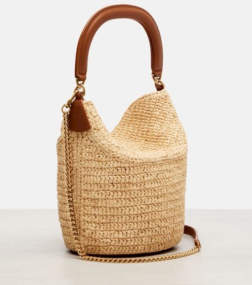 Saint Laurent Gaby leather-trimmed raffia bucket bag